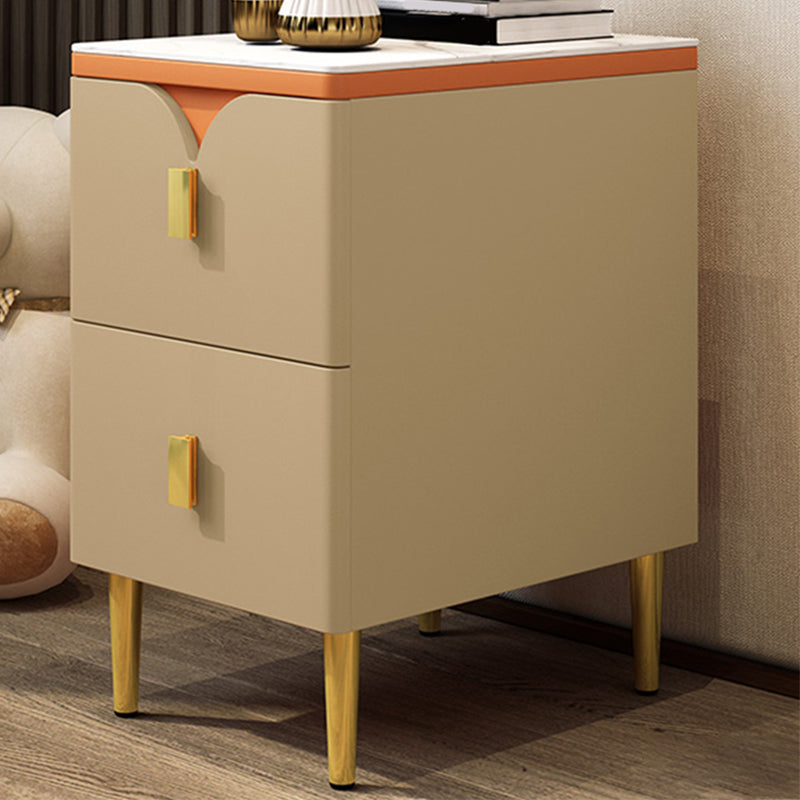 21 Inch H Nightstand Modern Stone Top Imitation Wood 2-Drawer Night Table with Legs