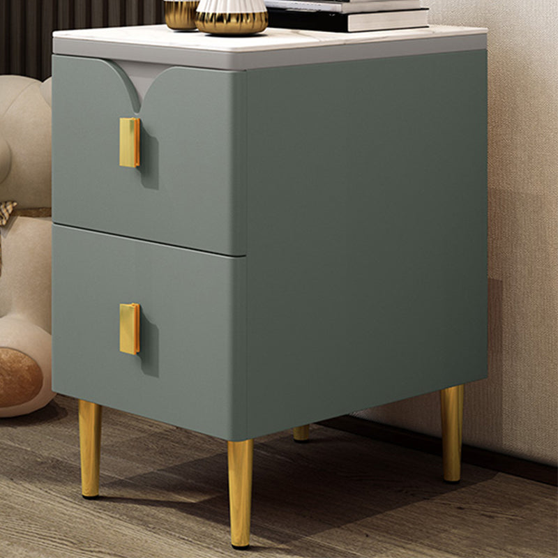 21 Inch H Nightstand Modern Stone Top Imitation Wood 2-Drawer Night Table with Legs