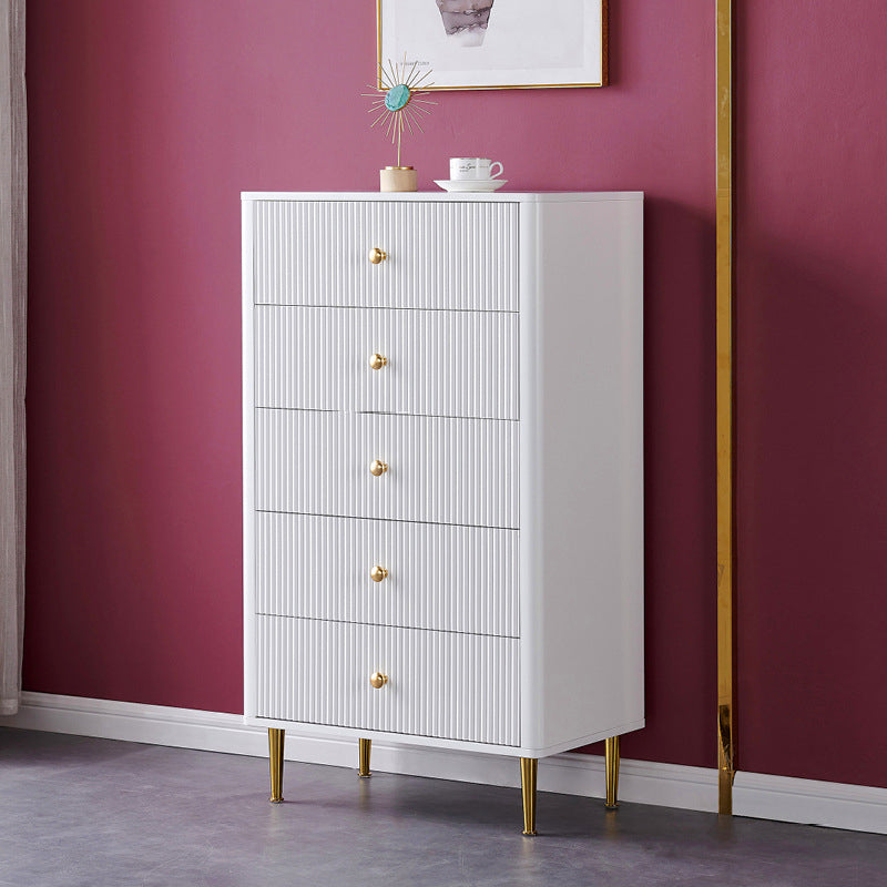 Contemporary Glam Chest Vertical White Storage Chest with Metal Feet