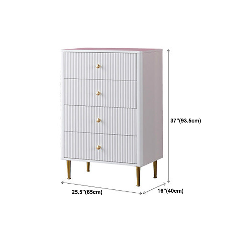 Contemporary Glam Chest Vertical White Storage Chest with Metal Feet