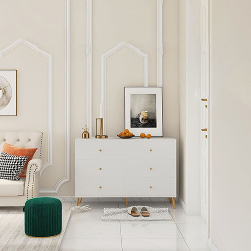 Contemporary Chest Horizontal White Wood Storage Chest with Metal Feet