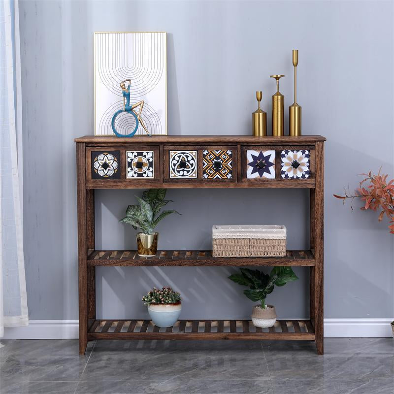 Mid-Century Modern Console Table Rectangle Console Table Floor Shelf