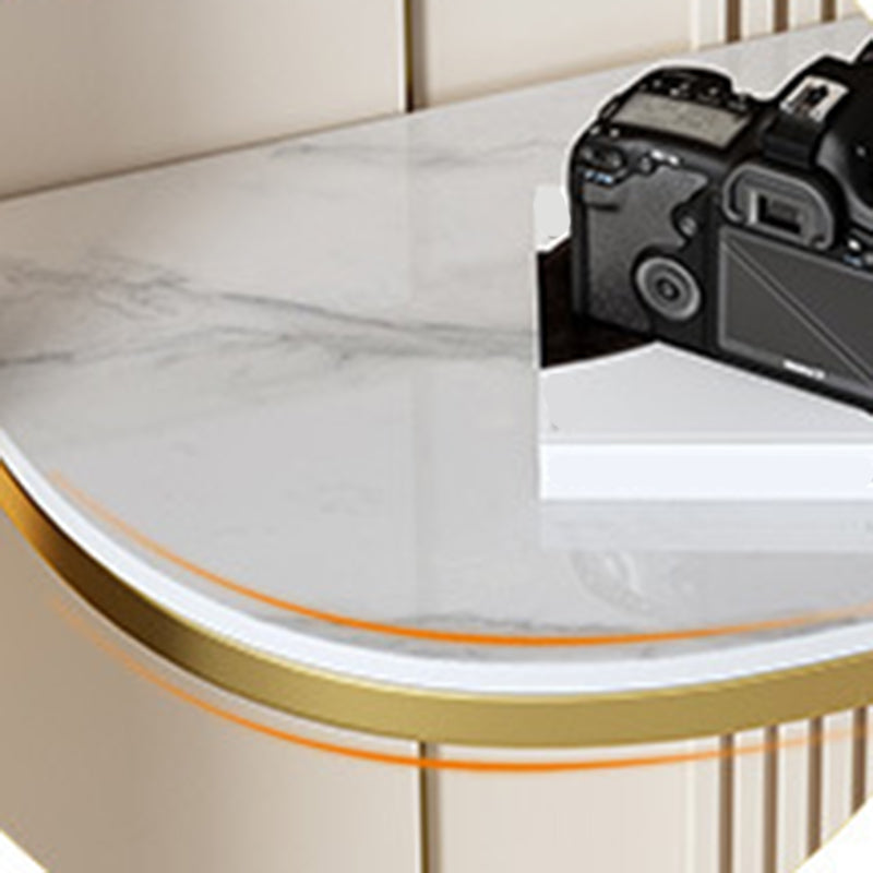 Half Moon Stone Top Console Table with Iron Pedestal Base Accent Table