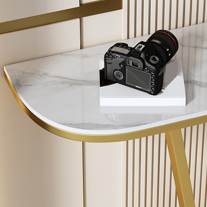 Half Moon Stone Top Console Table with Iron Pedestal Base Accent Table