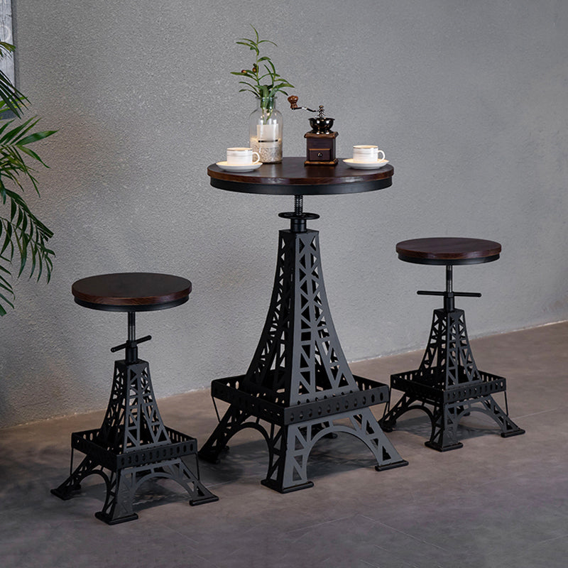 Industrial 1/2/3 Pieces Round Bar Table Set Solid Wood Bar Table Set for Dining Room