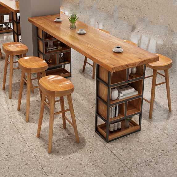 Contemporary Rectangle Bar Table Set 1/2/4/7 Pcs Solid Wood Bar Table and Bar Stools