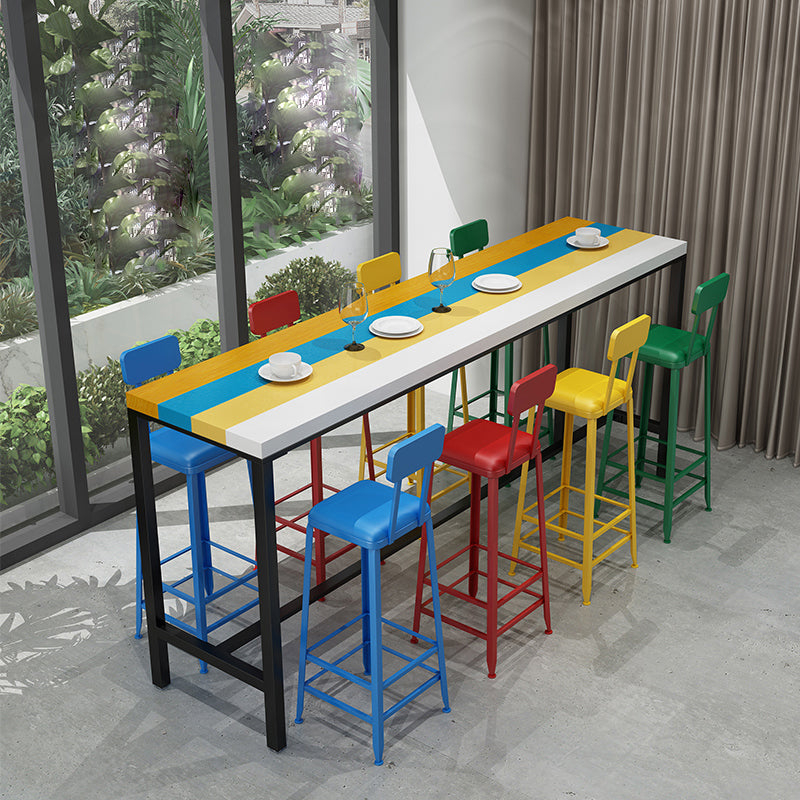 Modern 1/5/9 Pieces Bar Table Set Rectangle Wood Counter Table with High Stools for Cafe