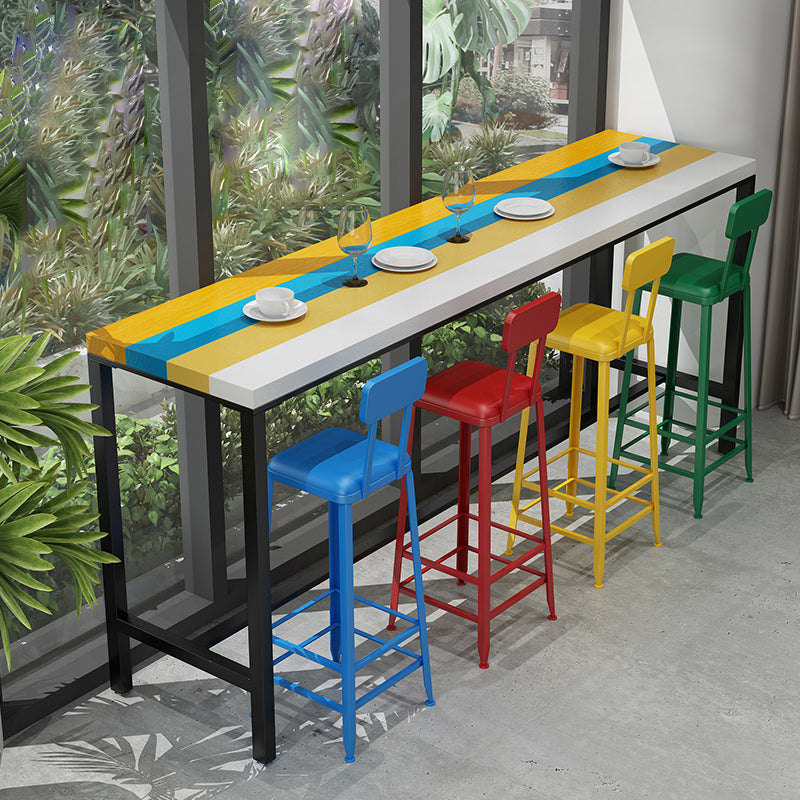 Modern 1/5/9 Pieces Bar Table Set Rectangle Wood Counter Table with High Stools for Cafe