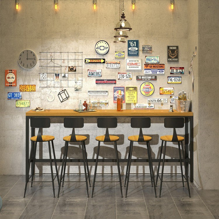 Industrial 1/6/11 Pieces Bar Table Set Rectangle Wood Counter Table with Stools for Cafe