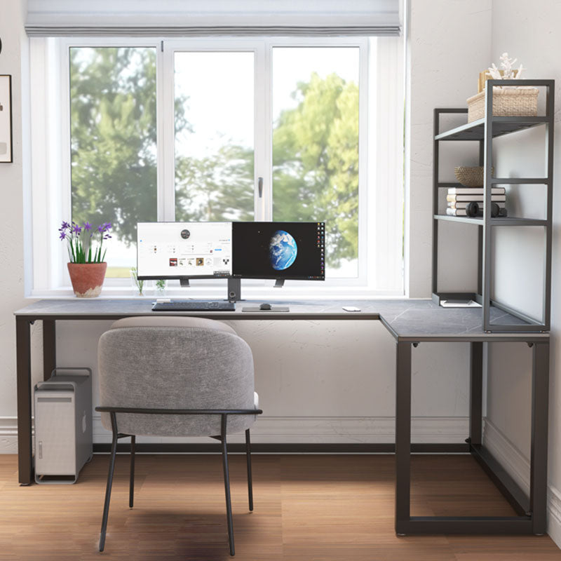 Modern L-Shape Writing Desk Home Office Desk with Metal Legs
