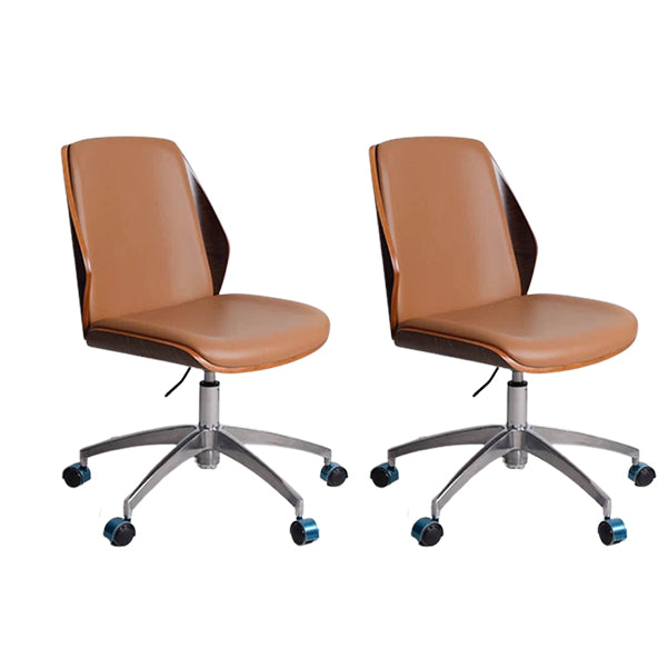 Contemporary Swivel Office Chair Mid-Back Armless Wood Back Chair