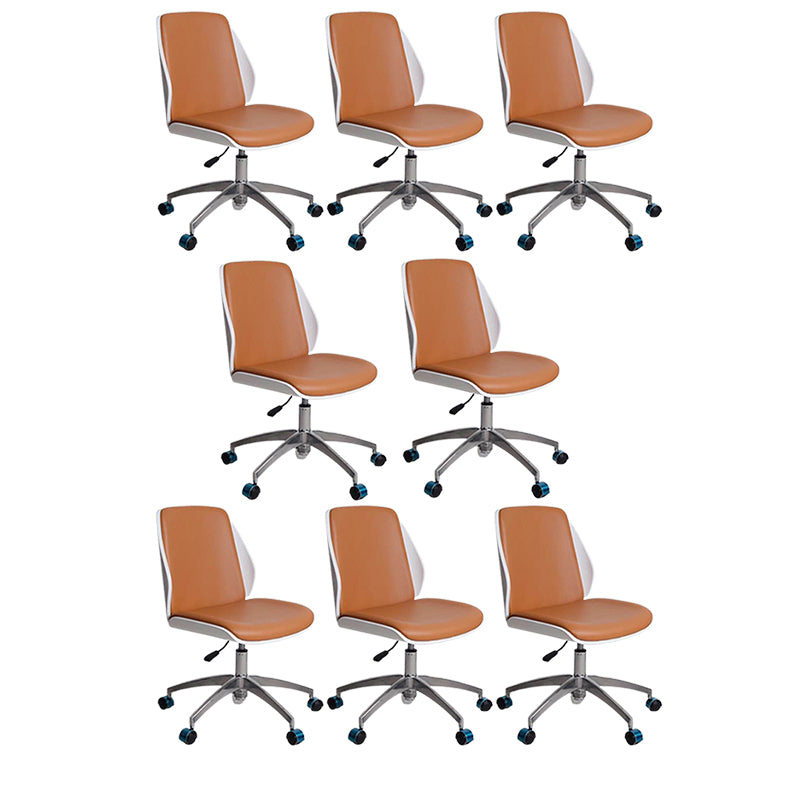 Contemporary Swivel Office Chair Mid-Back Armless Wood Back Chair