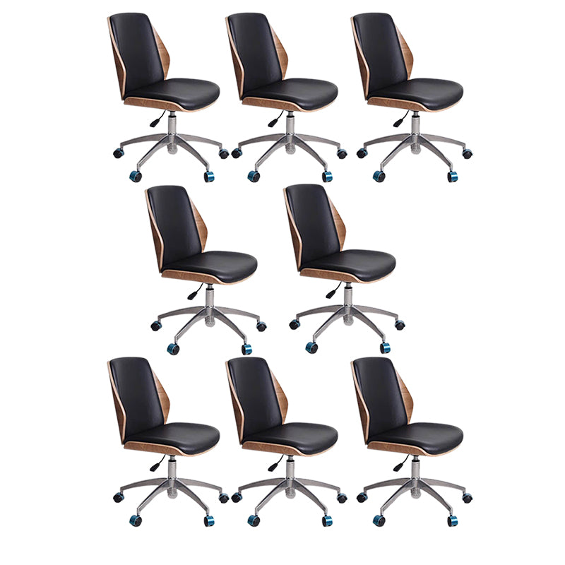 Contemporary Swivel Office Chair Mid-Back Armless Wood Back Chair