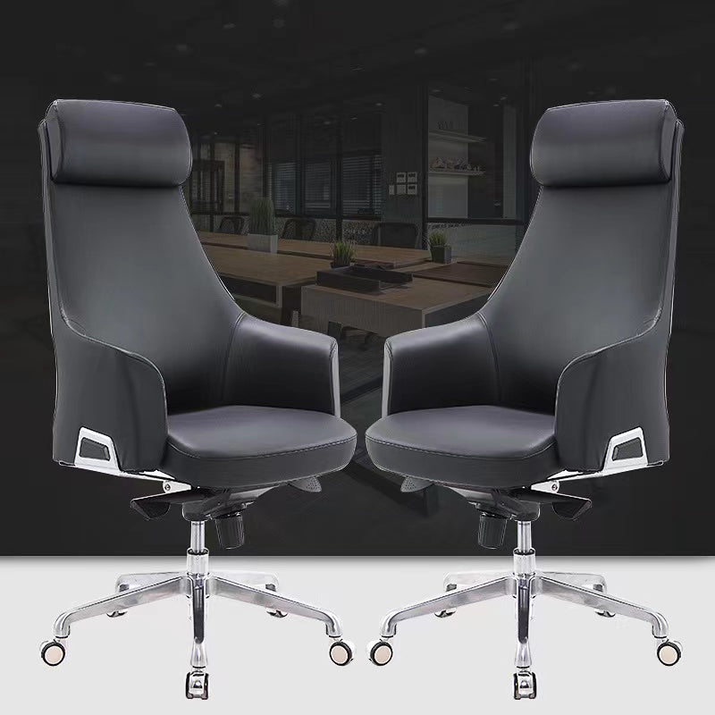 Modern Fixed Arms Swivel Chair Chrome Frame Leather Management Office Chair