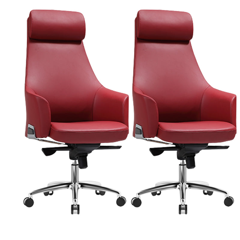 Modern Fixed Arms Swivel Chair Chrome Frame Leather Management Office Chair