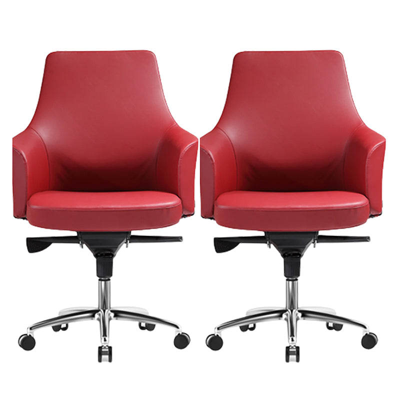 Modern Fixed Arms Swivel Chair Chrome Frame Leather Management Office Chair