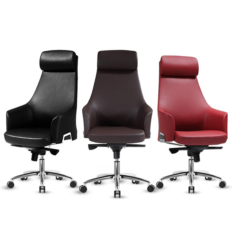Modern Fixed Arms Swivel Chair Chrome Frame Leather Management Office Chair