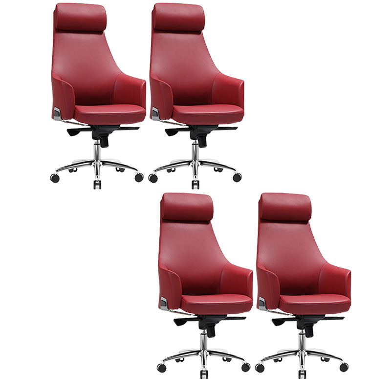 Modern Fixed Arms Swivel Chair Chrome Frame Leather Management Office Chair