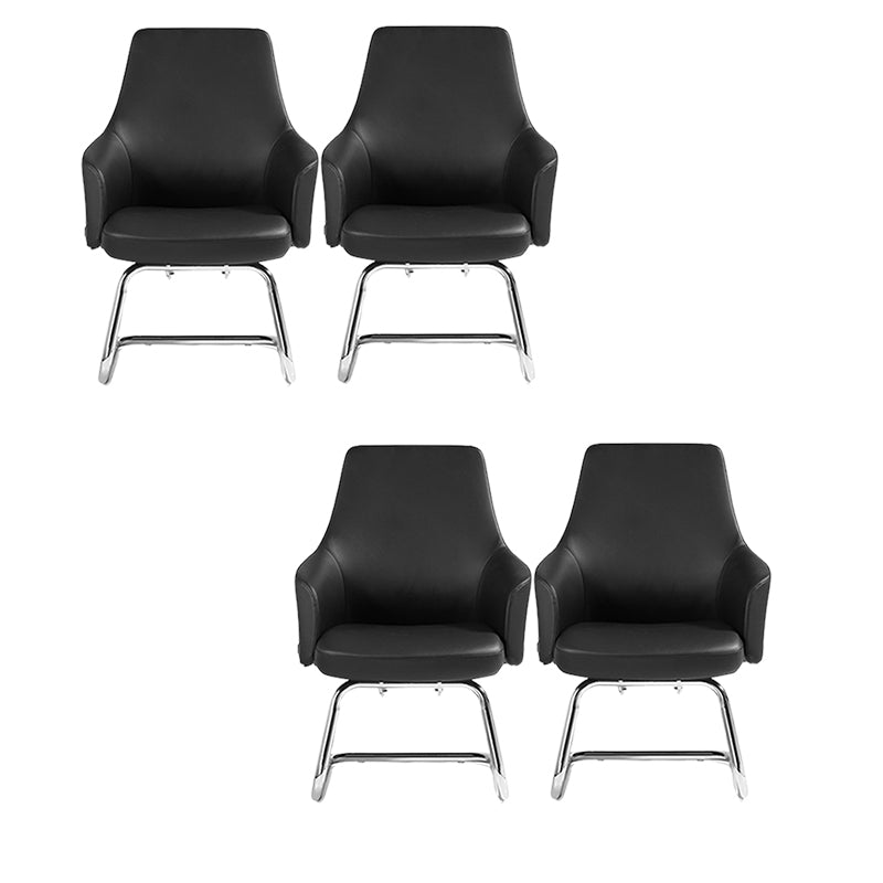 Modern Fixed Arms Swivel Chair Chrome Frame Leather Management Office Chair