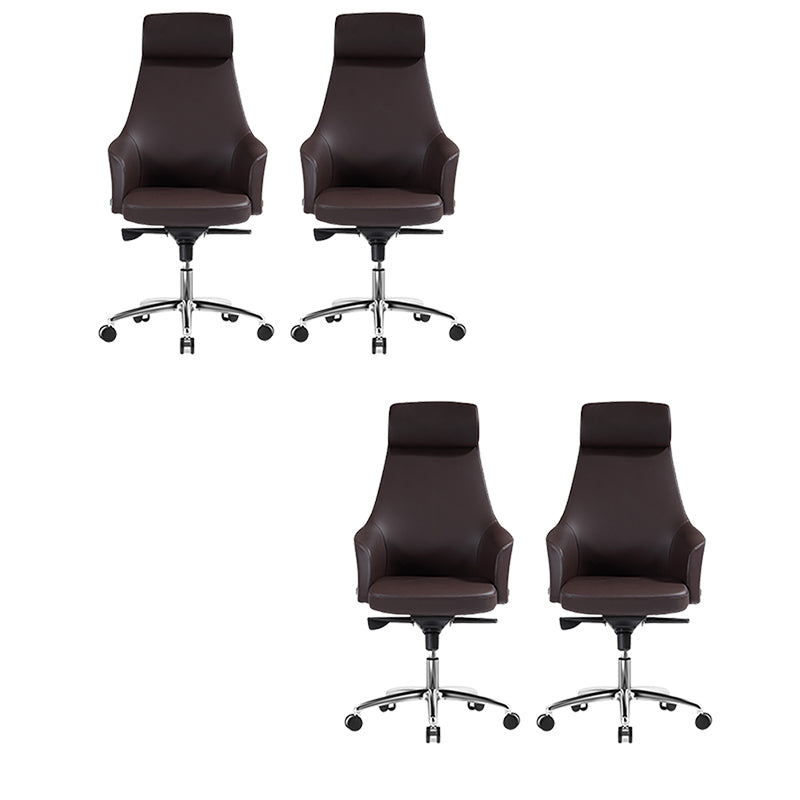 Modern Fixed Arms Swivel Chair Chrome Frame Leather Management Office Chair