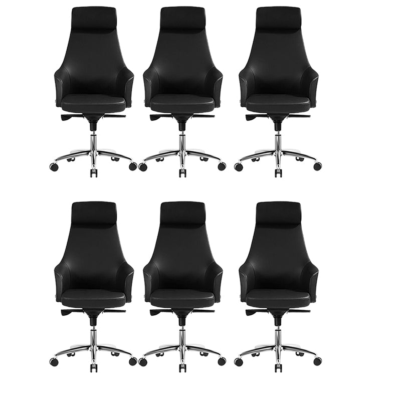 Modern Fixed Arms Swivel Chair Chrome Frame Leather Management Office Chair
