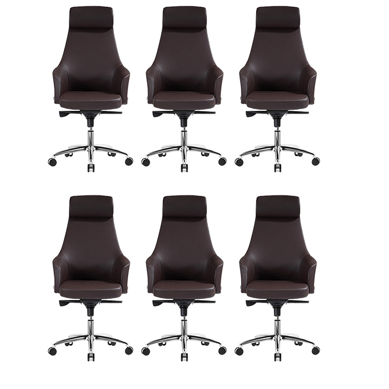 Modern Fixed Arms Swivel Chair Chrome Frame Leather Management Office Chair
