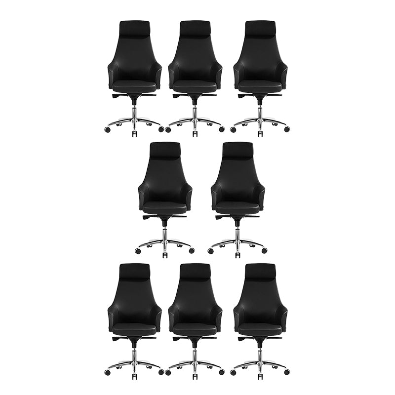 Modern Fixed Arms Swivel Chair Chrome Frame Leather Management Office Chair