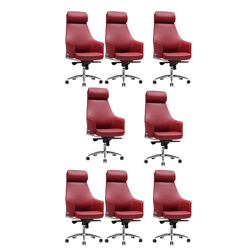 Modern Fixed Arms Swivel Chair Chrome Frame Leather Management Office Chair