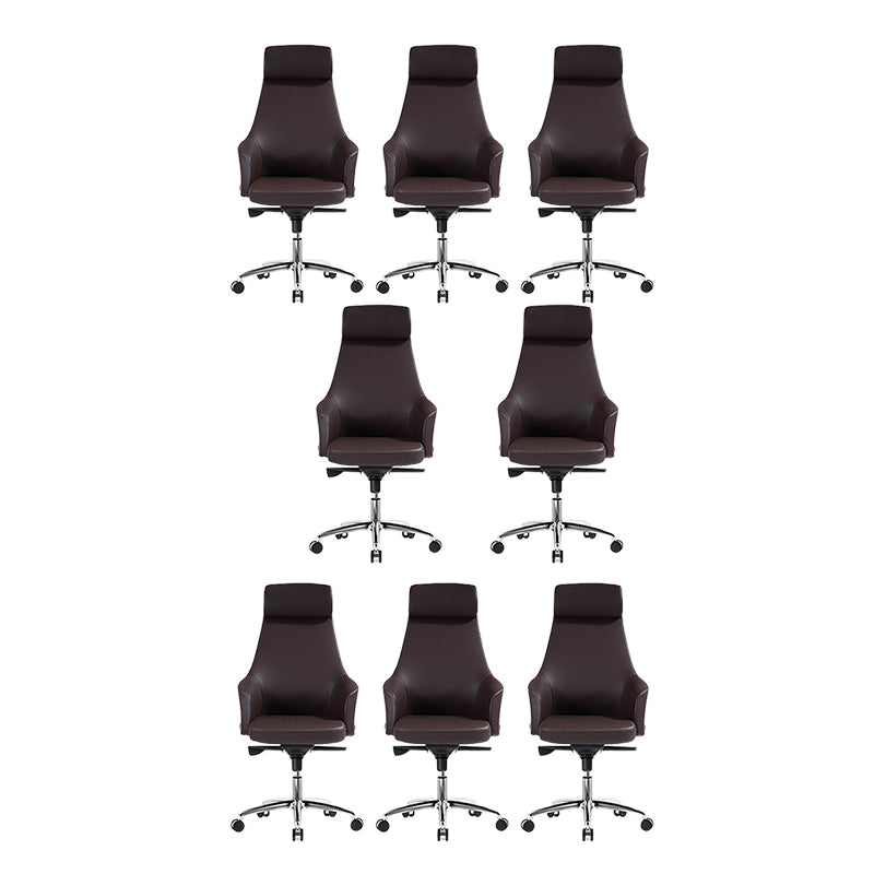 Modern Fixed Arms Swivel Chair Chrome Frame Leather Management Office Chair