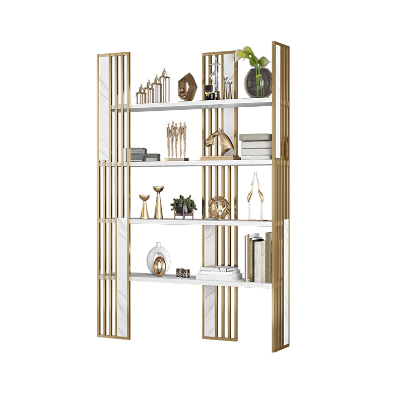 12" W Open Storage Bookcase Gold Metal Frame Bookshelf with Shelves