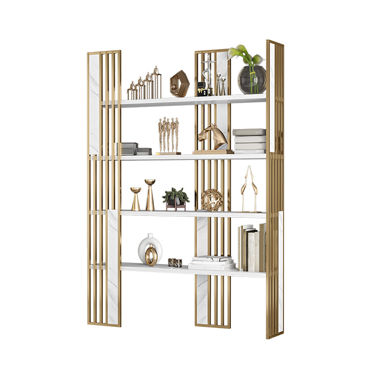 12" W Open Storage Bookcase Gold Metal Frame Bookshelf with Shelves