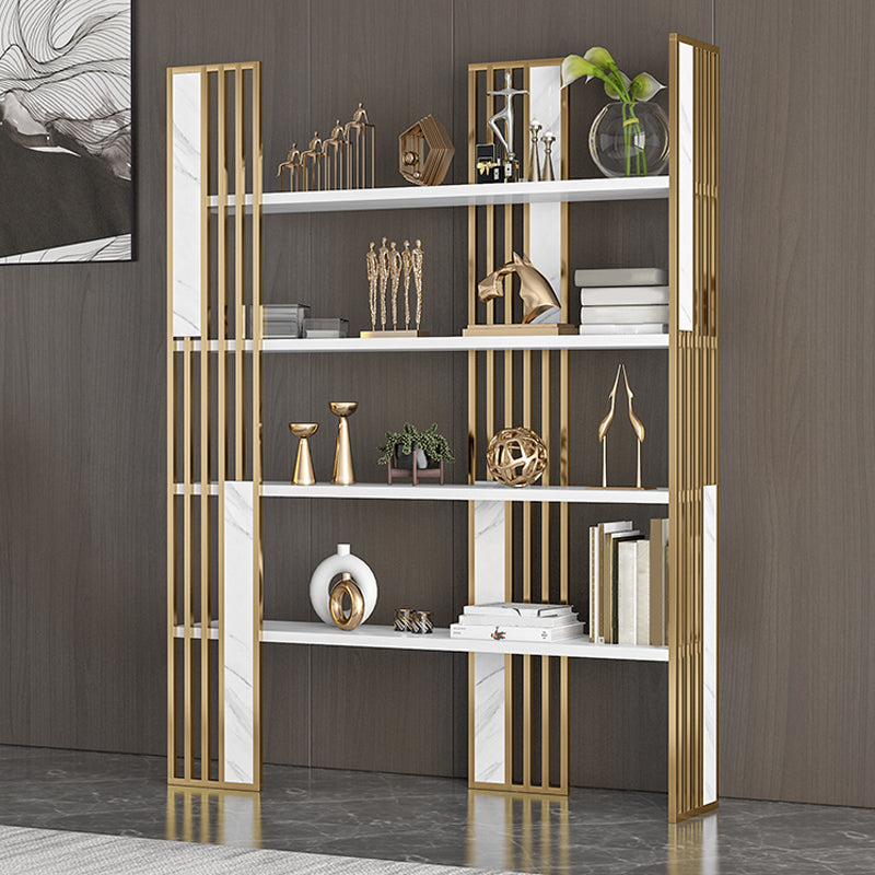 12" W Open Storage Bookcase Gold Metal Frame Bookshelf with Shelves