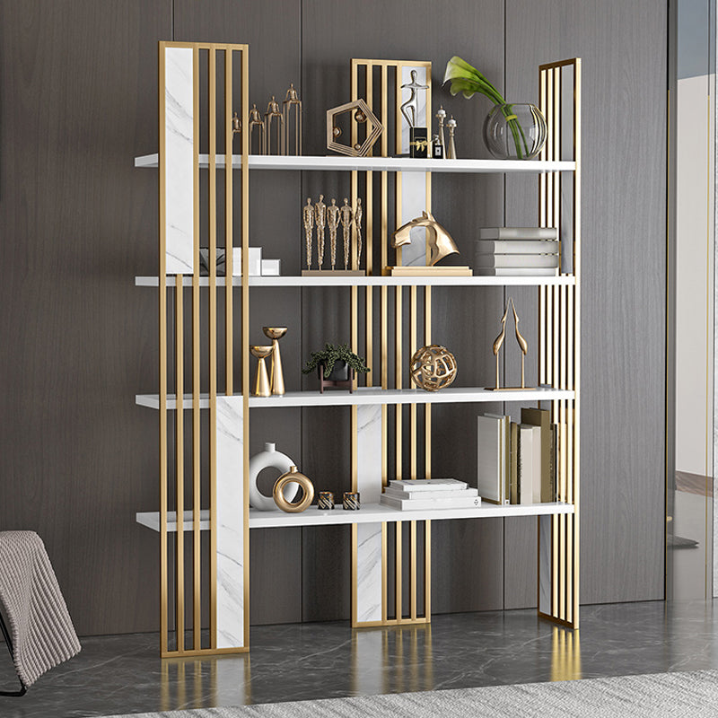 12" W Open Storage Bookcase Gold Metal Frame Bookshelf with Shelves