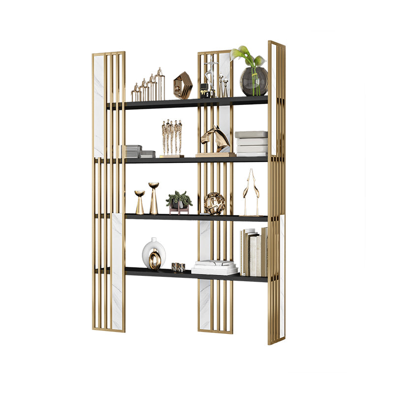 12" W Open Storage Bookcase Gold Metal Frame Bookshelf with Shelves