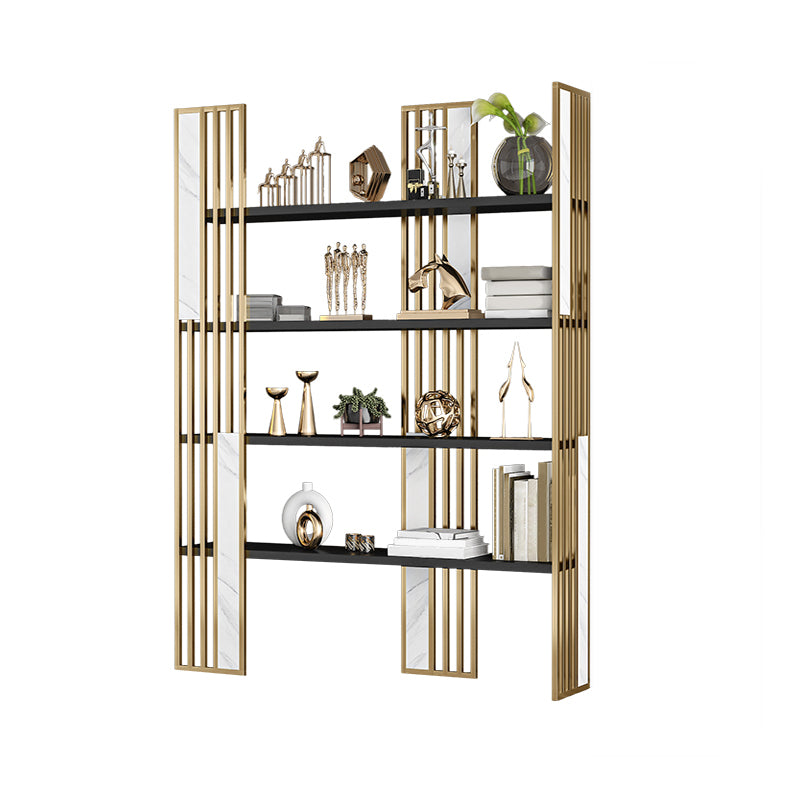 12" W Open Storage Bookcase Gold Metal Frame Bookshelf with Shelves
