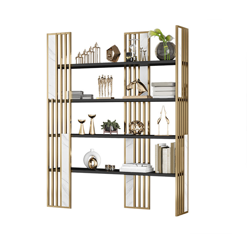 12" W Open Storage Bookcase Gold Metal Frame Bookshelf with Shelves