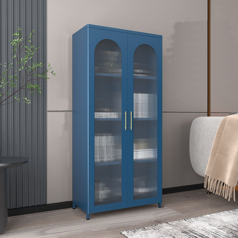 14" W Closed Storage Bookcase Metal Frame Bookshelf with Glass Doors