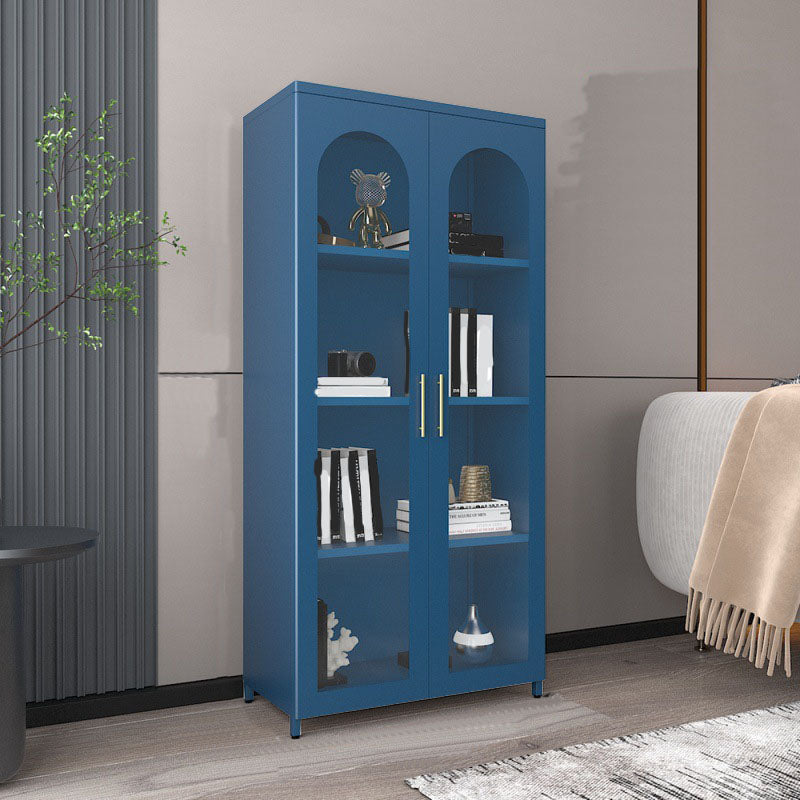 14" W Closed Storage Bookcase Metal Frame Bookshelf with Glass Doors