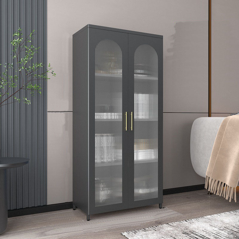 14" W Closed Storage Bookcase Metal Frame Bookshelf with Glass Doors