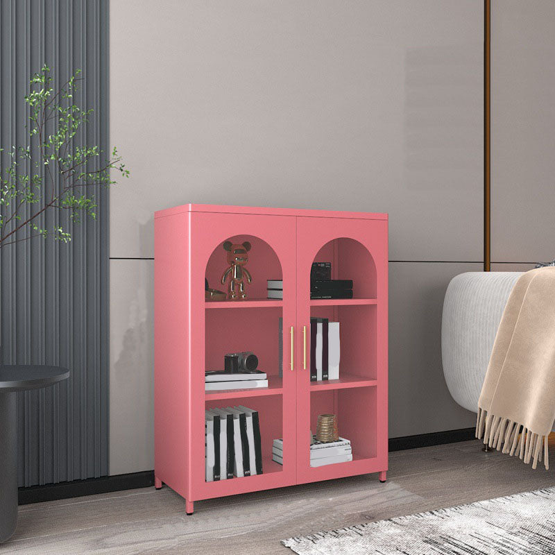 14" W Closed Storage Bookcase Metal Frame Bookshelf with Glass Doors