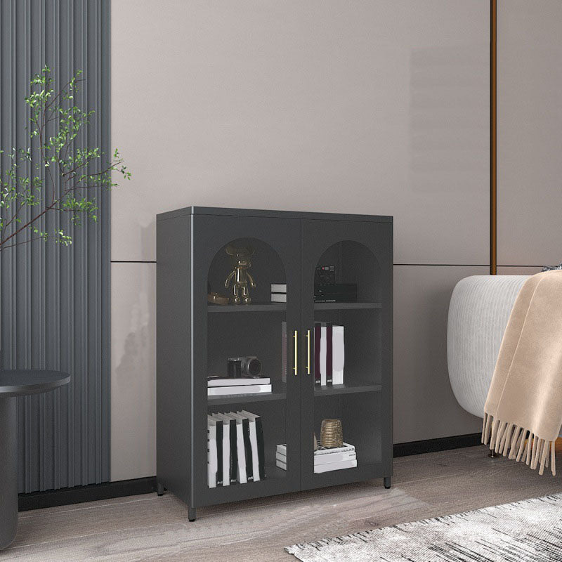 14" W Closed Storage Bookcase Metal Frame Bookshelf with Glass Doors