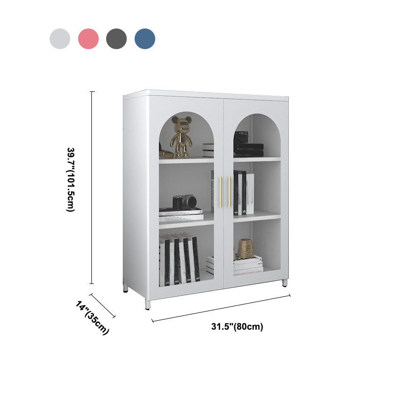 14" W Closed Storage Bookcase Metal Frame Bookshelf with Glass Doors