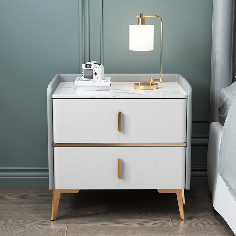 Modern 20 Inch H Night Table Stone Top 2-Drawer Storage Nightstand with Legs