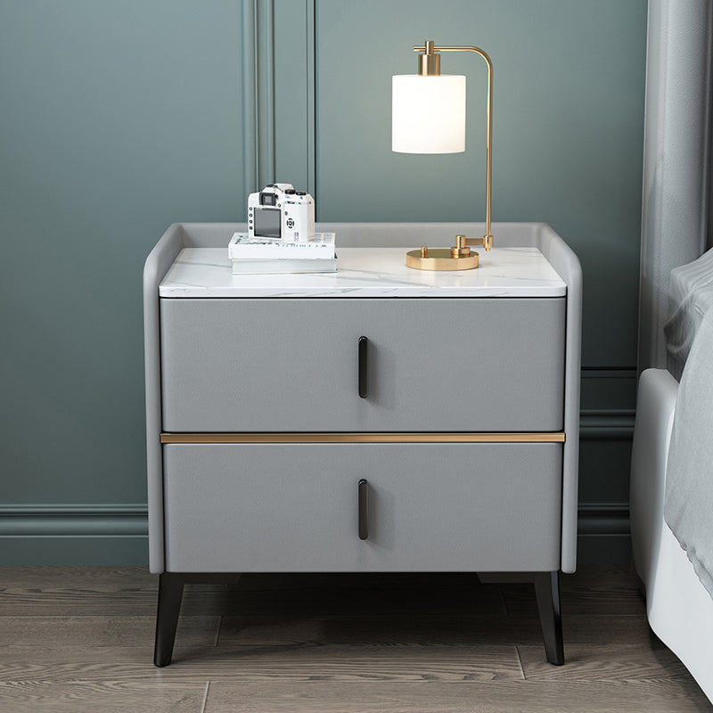 Modern 20 Inch H Night Table Stone Top 2-Drawer Storage Nightstand with Legs