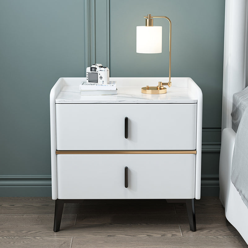 Modern 20 Inch H Night Table Stone Top 2-Drawer Storage Nightstand with Legs