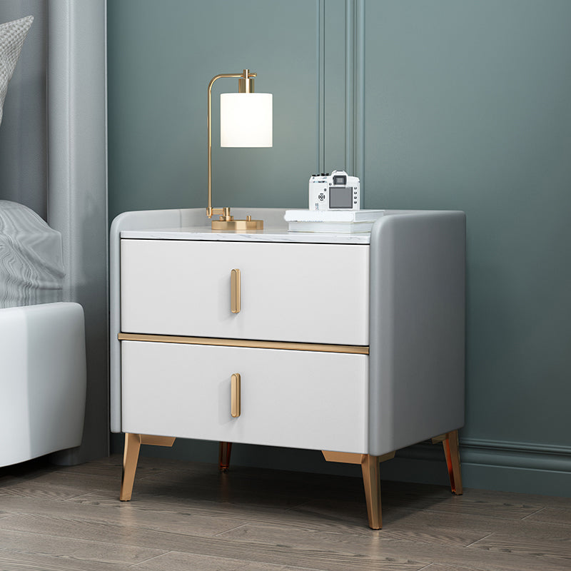 Modern 20 Inch H Night Table Stone Top 2-Drawer Storage Nightstand with Legs