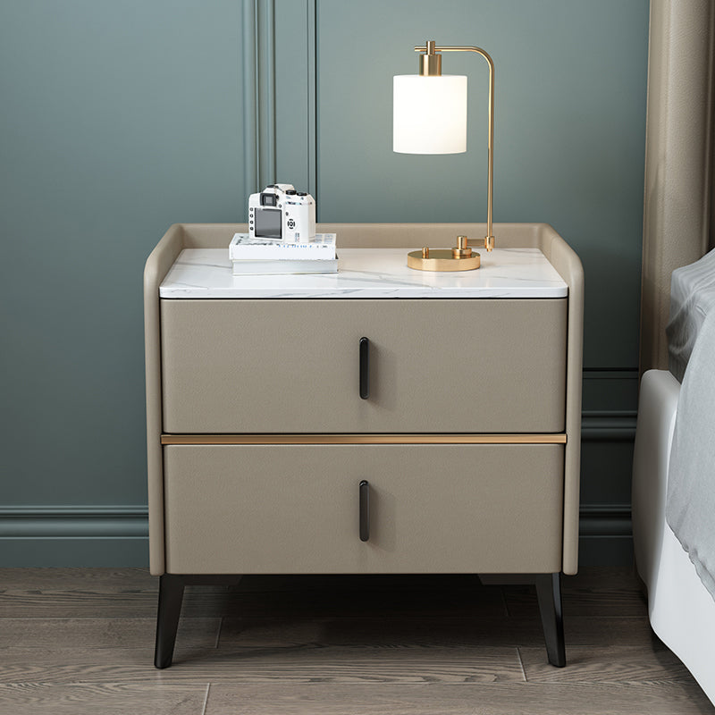 Modern 20 Inch H Night Table Stone Top 2-Drawer Storage Nightstand with Legs