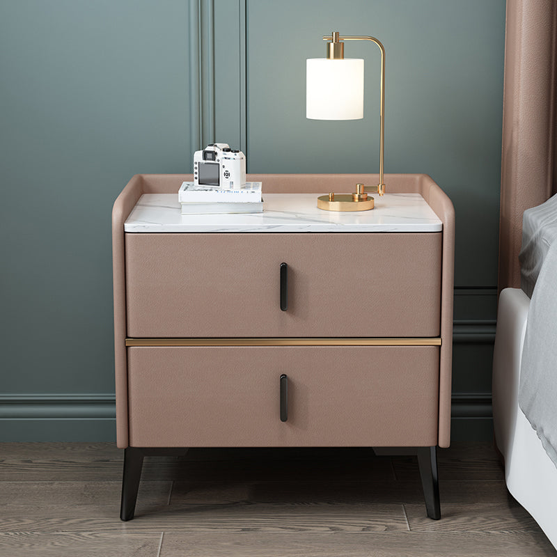 Modern 20 Inch H Night Table Stone Top 2-Drawer Storage Nightstand with Legs