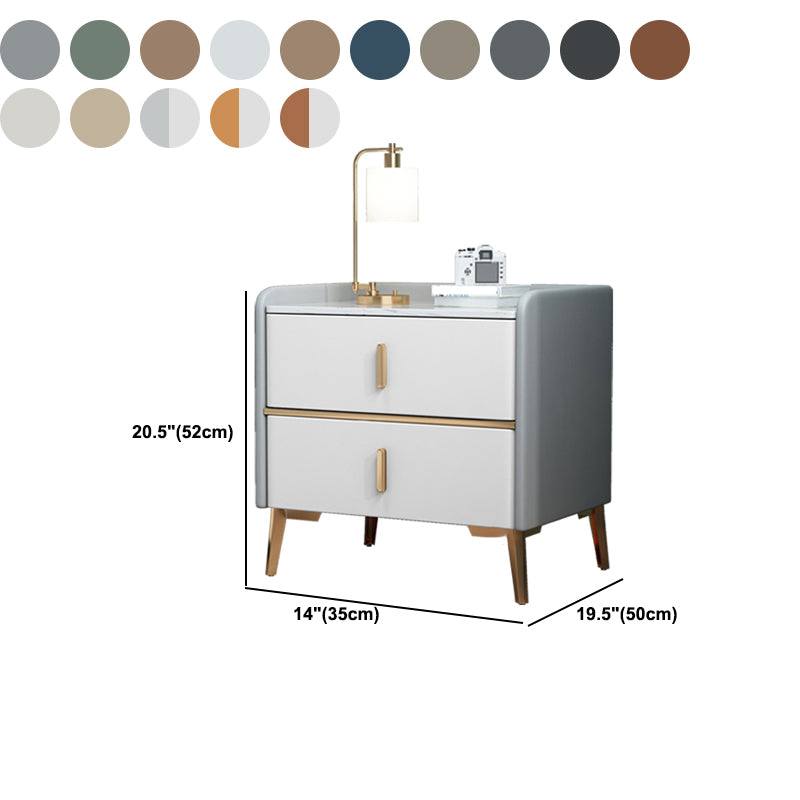 Modern 20 Inch H Night Table Stone Top 2-Drawer Storage Nightstand with Legs