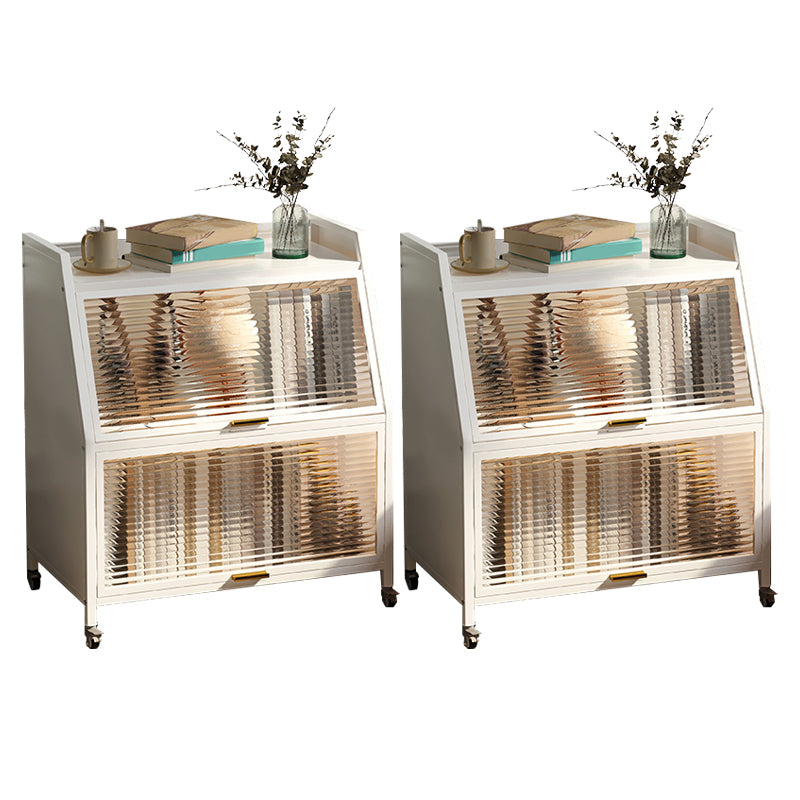 Cabinets Included Night Table Metal Black / White Nightstand with Glass Doors